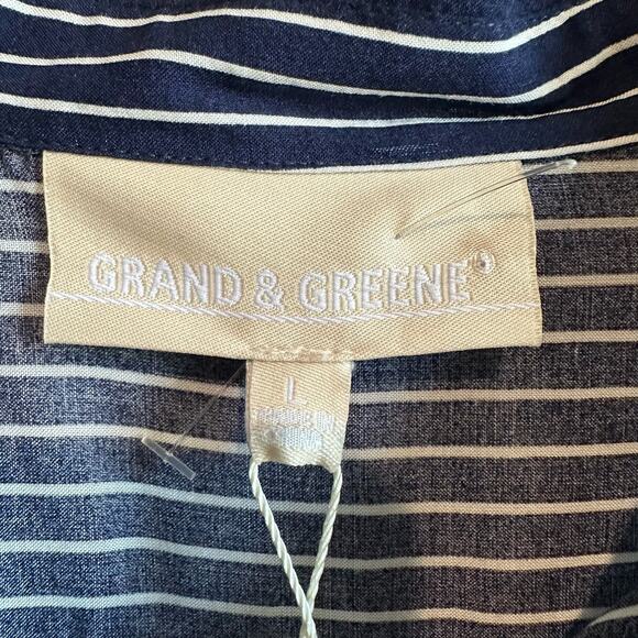 Grand & Greene Striped button up Long Sleeve Shirt Blue and White L - Picture 2 of 8